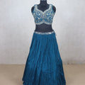 Designer Teal Blue Crushed Silk Lehenga Choli - Mangaldeep NX