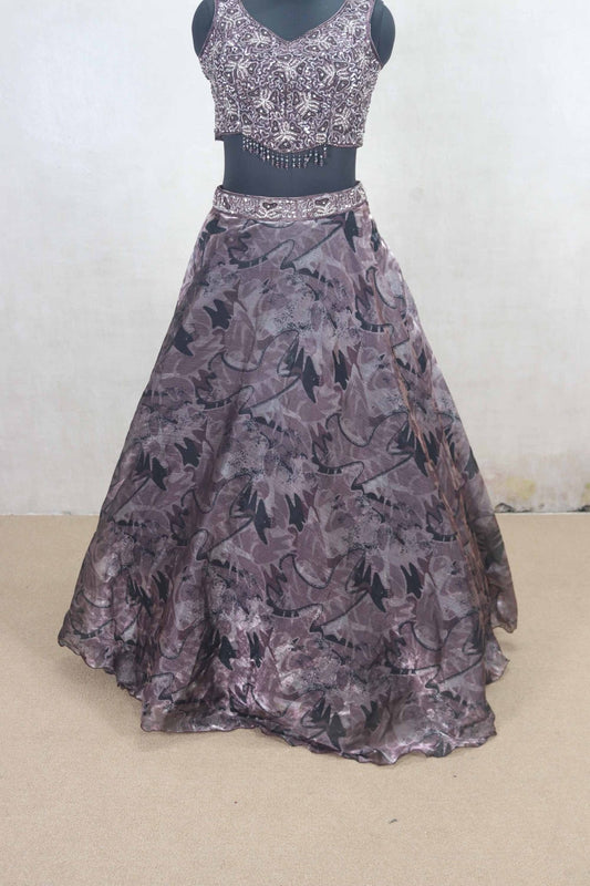 Designer Wine Color Embroidered Net Lehenga Choli with Dupatta - Mangaldeep NX