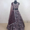 Designer Wine Color Embroidered Net Lehenga Choli with Dupatta - Mangaldeep NX