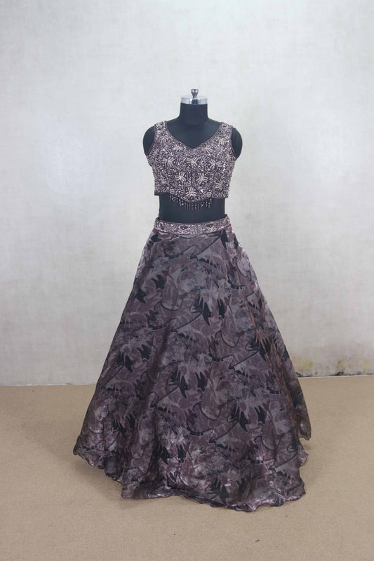 Designer Wine Color Embroidered Net Lehenga Choli with Dupatta - Mangaldeep NX