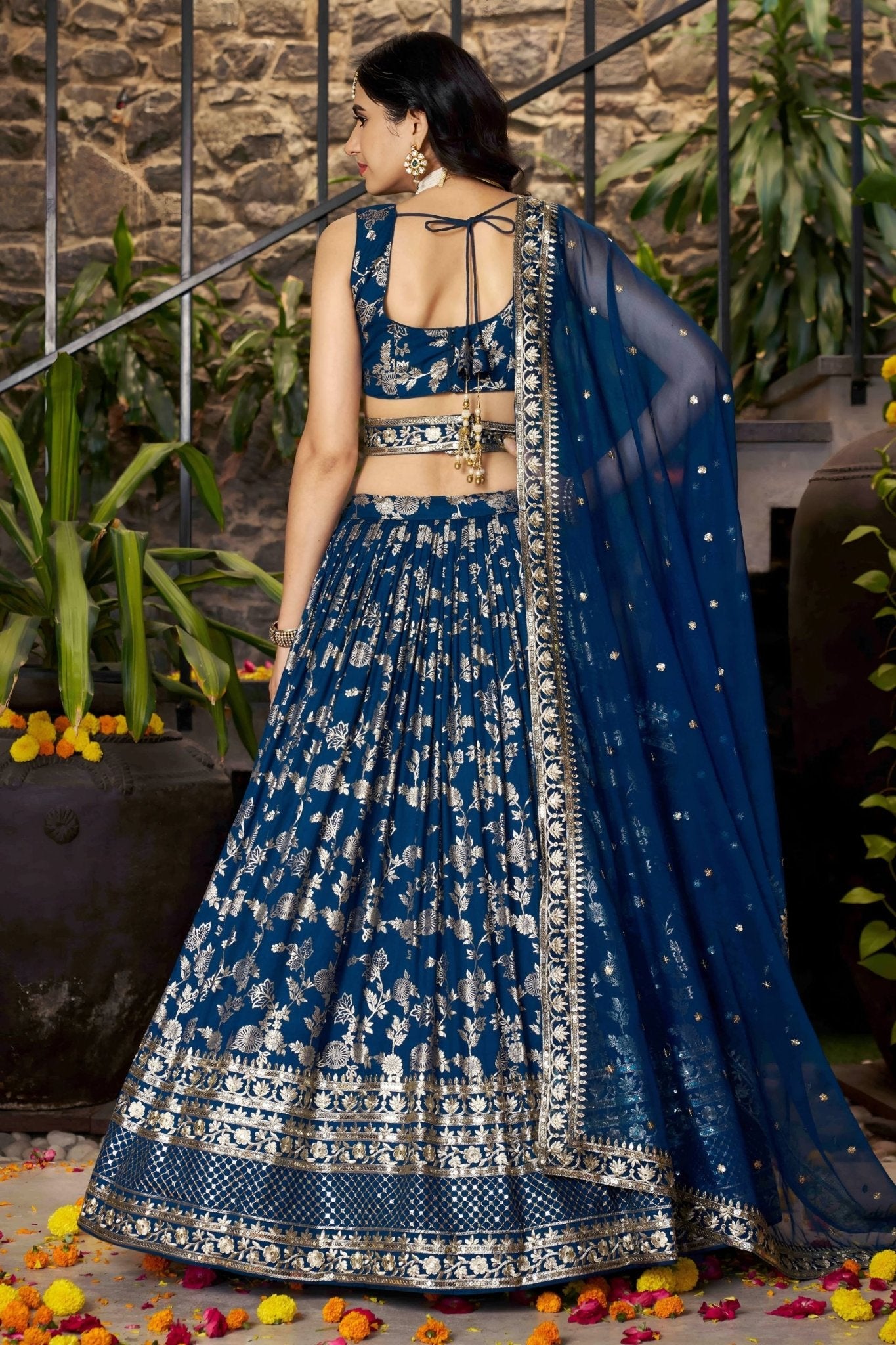 Dove Blue Embroidered Silk Lehenga Choli with Sequin Work and Net Dupatta - Mangaldeep NX