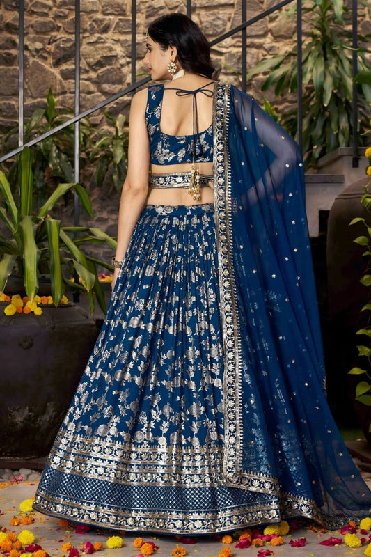 Dove Blue Embroidered Silk Lehenga Choli with Sequin Work and Net Dupatta - Mangaldeep NX