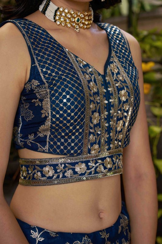 Dove Blue Embroidered Silk Lehenga Choli with Sequin Work and Net Dupatta - Mangaldeep NX