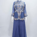 Dusty Blue Embroidered Palazzo Suit with Dupatta - Mangaldeep NX