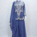 Dusty Blue Embroidered Palazzo Suit with Dupatta - Mangaldeep NX