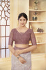 Dusty Brown and Beige Linen Silk Saree with Digital Palace Print and Zari Border - Mangaldeep NX