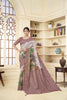 Dusty Brown and Beige Linen Silk Saree with Digital Palace Print and Zari Border - Mangaldeep NX