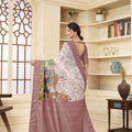 Dusty Brown and Beige Linen Silk Saree with Digital Palace Print and Zari Border - Mangaldeep NX