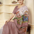 Dusty Brown and Beige Linen Silk Saree with Digital Palace Print and Zari Border - Mangaldeep NX