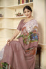Dusty Brown and Beige Linen Silk Saree with Digital Palace Print and Zari Border - Mangaldeep NX