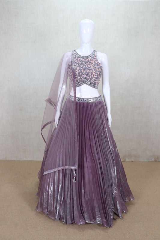 Dusty Lavender Pleated Lehenga Choli with Sequin Embroidery - Mangaldeep NX