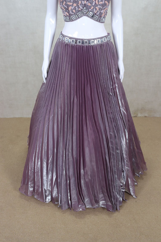 Dusty Lavender Pleated Lehenga Choli with Sequin Embroidery - Mangaldeep NX