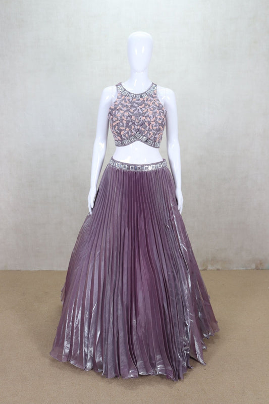 Dusty Lavender Pleated Lehenga Choli with Sequin Embroidery - Mangaldeep NX