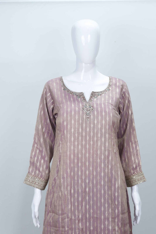 Dusty Pink Bandhani Sharara Suit with Floral Dupatta - Mangaldeep NX