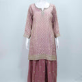 Dusty Pink Bandhani Sharara Suit with Floral Dupatta - Mangaldeep NX