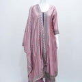 Dusty Pink Embroidered Anarkali Kurta Set with Matching Dupatta and Tapered Pants - Mangaldeep NX