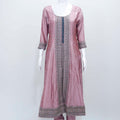 Dusty Pink Embroidered Anarkali Kurta Set with Matching Dupatta and Tapered Pants - Mangaldeep NX