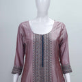 Dusty Pink Embroidered Anarkali Kurta Set with Matching Dupatta and Tapered Pants - Mangaldeep NX