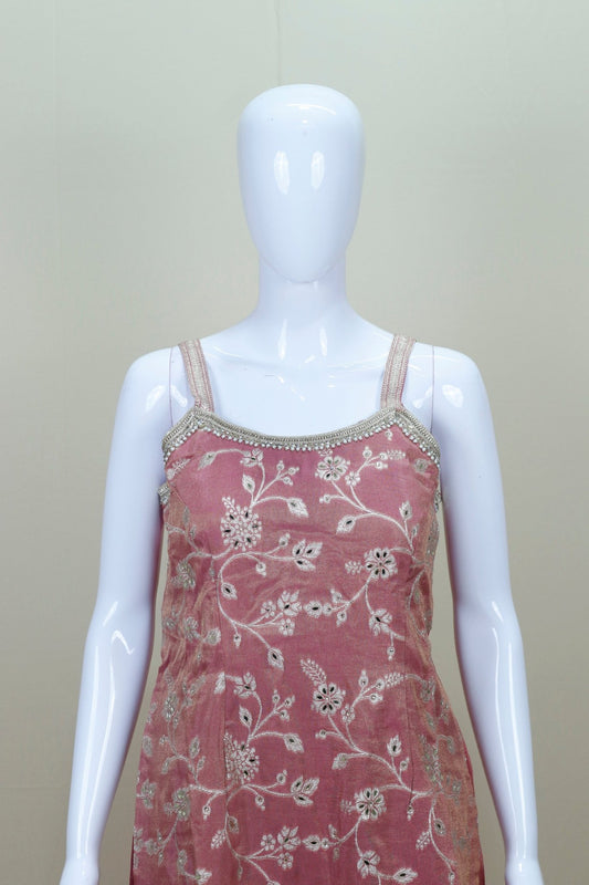 Dusty Pink Embroidered Sharara Set with Net Dupatta - Mangaldeep NX