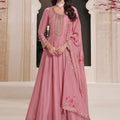Dusty Pink Embroidered Silk Semi Stitched Anarkali Suit with Dupatta - Mangaldeep NX