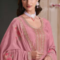 Dusty Pink Embroidered Silk Semi Stitched Anarkali Suit with Dupatta - Mangaldeep NX