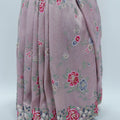 Dusty Pink Floral Embroidered Silk Saree with Delicate Threadwork and Scallop Border - Mangaldeep NX