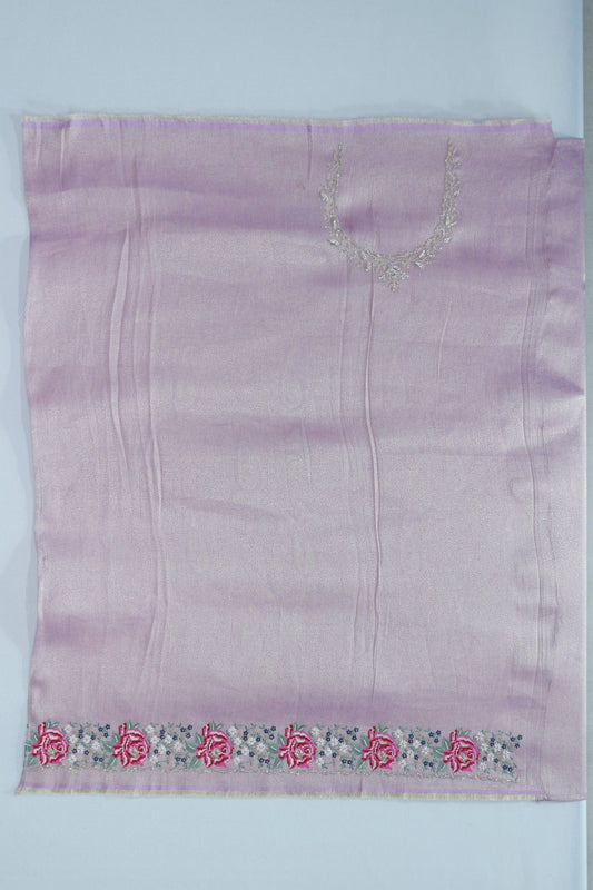 Dusty Pink Floral Embroidered Silk Saree with Delicate Threadwork and Scallop Border - Mangaldeep NX