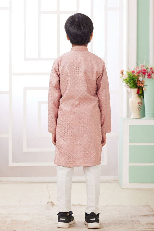 Dusty Pink Mirror Festive Wear Embroidered Kurta Pajama Set for Boys - Mangaldeep NX