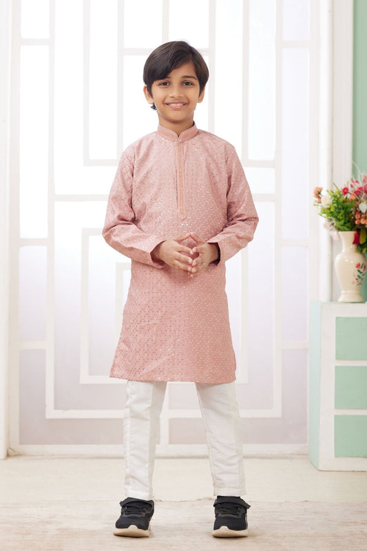 Dusty Pink Mirror Festive Wear Embroidered Kurta Pajama Set for Boys - Mangaldeep NX
