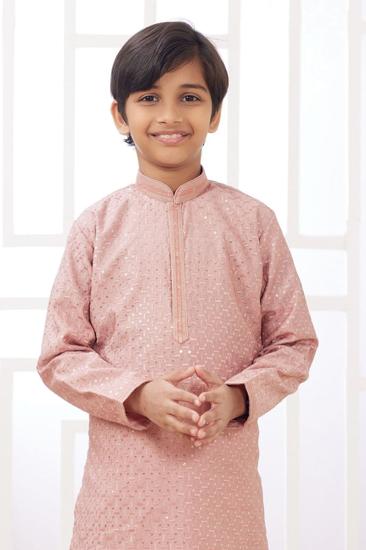 Dusty Pink Mirror Festive Wear Embroidered Kurta Pajama Set for Boys - Mangaldeep NX
