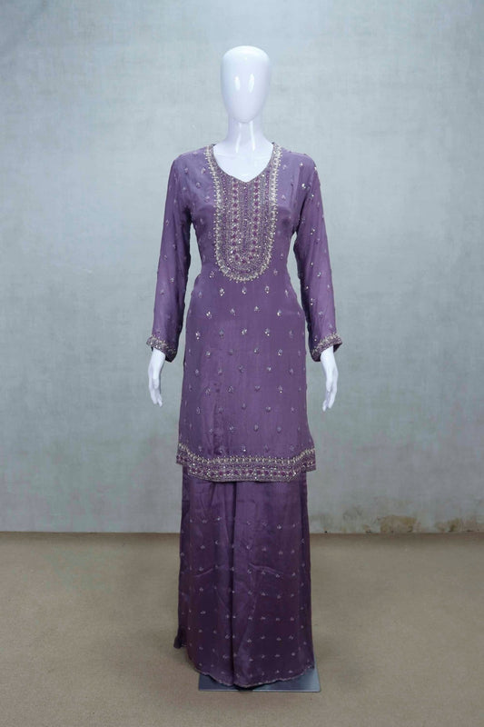 Dusty Purple Georgette Embroidered Readymade Salwar Suit - Mangaldeep NX