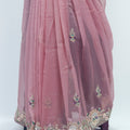 Dusty Rose Net Saree with Heavy Embroidered Border and Sequin Detailing - Mangaldeep NX