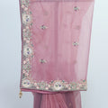 Dusty Rose Net Saree with Heavy Embroidered Border and Sequin Detailing - Mangaldeep NX