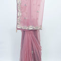 Dusty Rose Net Saree with Heavy Embroidered Border and Sequin Detailing - Mangaldeep NX