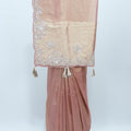 Dusty Rose Pink Banarasi Silk Saree with Heavy Embroidered Border and Tassels – Wedding & Festive Wear - Mangaldeep NX