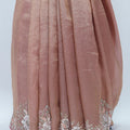 Dusty Rose Pink Banarasi Silk Saree with Heavy Embroidered Border and Tassels – Wedding & Festive Wear - Mangaldeep NX