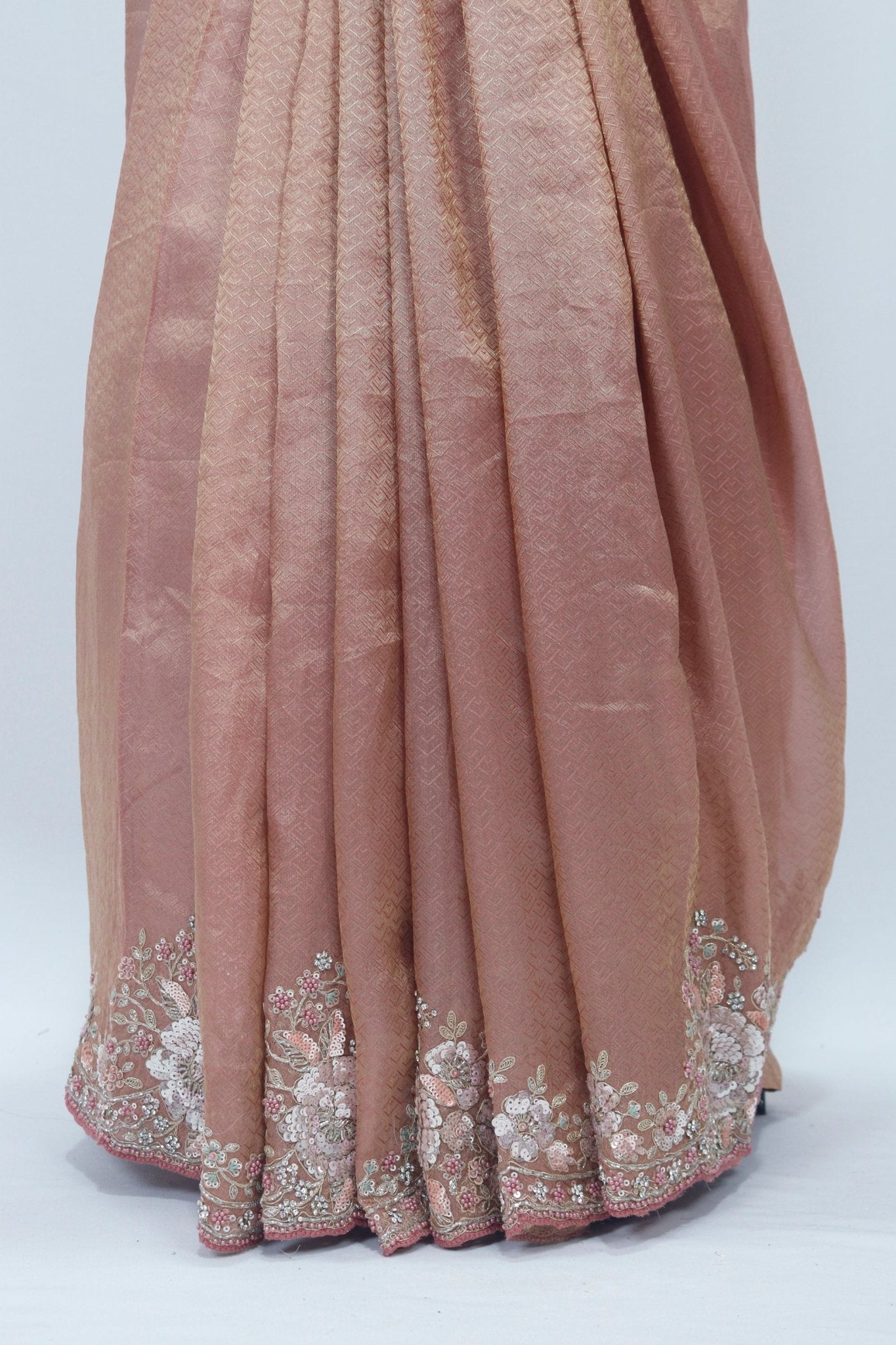 Dusty Rose Pink Banarasi Silk Saree with Heavy Embroidered Border and Tassels – Wedding & Festive Wear - Mangaldeep NX