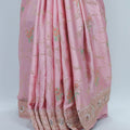 Elegant Baby Pink Banarasi Silk Saree with Sequin & Mirror Work Border Wedding Party Wear - Mangaldeep NX