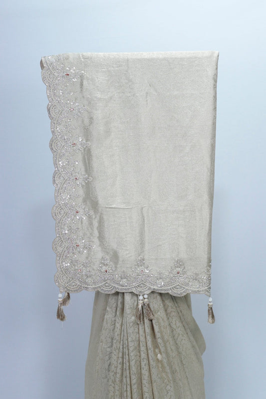 Elegant Beige Designer Embroidered Saree with Sequin & Pearl Work – Bridal & Party Wear - Mangaldeep NX
