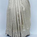 Elegant Beige Designer Embroidered Saree with Sequin & Pearl Work – Bridal & Party Wear - Mangaldeep NX
