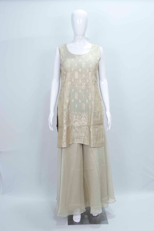 Elegant Beige Embroidered Palazzo Suit with Dupatta - Mangaldeep NX