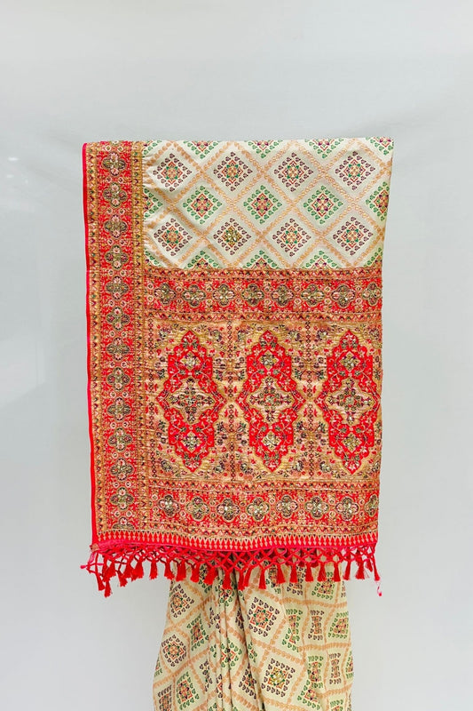 Elegant Beige & Red Printed Saree - Mangaldeep NX