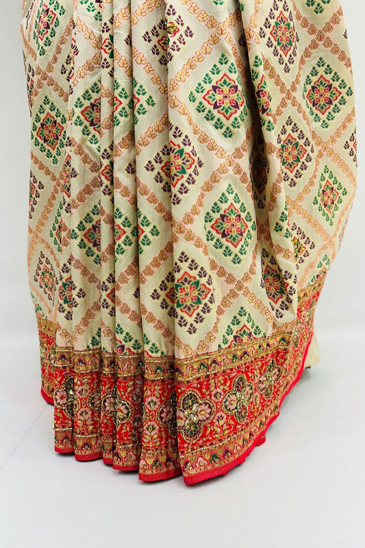 Elegant Beige & Red Printed Saree - Mangaldeep NX