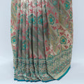 Elegant Beige Teal Banarasi Silk Saree with Zari and Floral Resham Embroidery Festive Wedding Wear - Mangaldeep NX