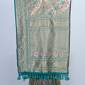 Elegant Beige Teal Banarasi Silk Saree with Zari and Floral Resham Embroidery Festive Wedding Wear - Mangaldeep NX