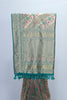 Elegant Beige Teal Banarasi Silk Saree with Zari and Floral Resham Embroidery Festive Wedding Wear - Mangaldeep NX