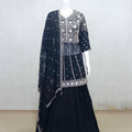 Elegant Black Embroidered Crop Top Style Lehenga Set with Dupatta - Mangaldeep NX