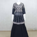 Elegant Black Embroidered Crop Top Style Lehenga Set with Dupatta - Mangaldeep NX