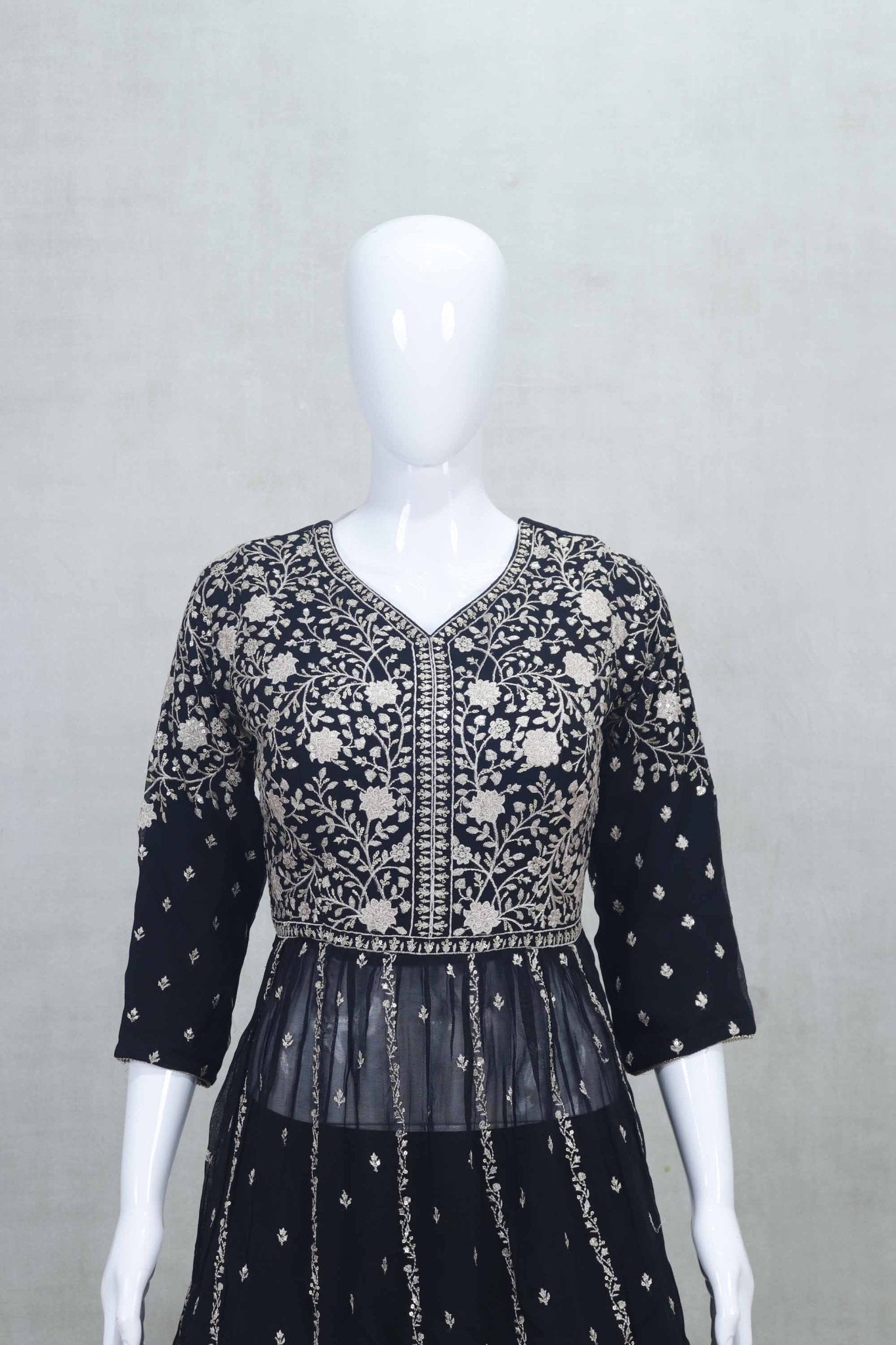 Elegant Black Embroidered Crop Top Style Lehenga Set with Dupatta - Mangaldeep NX