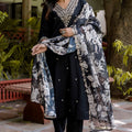Elegant Black Embroidered Salwar Suit with Floral Organza Dupatta - Mangaldeep NX